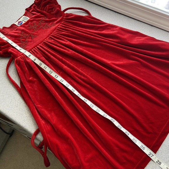 VTG Girls Velour Red Dress Size 4 Christmas Valentines Soft Slip On Short Sleeve - Picture 8 of 8